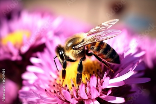 Nectar garden closeup flower bee pollen blossom orange insect honey nature beauty pollination