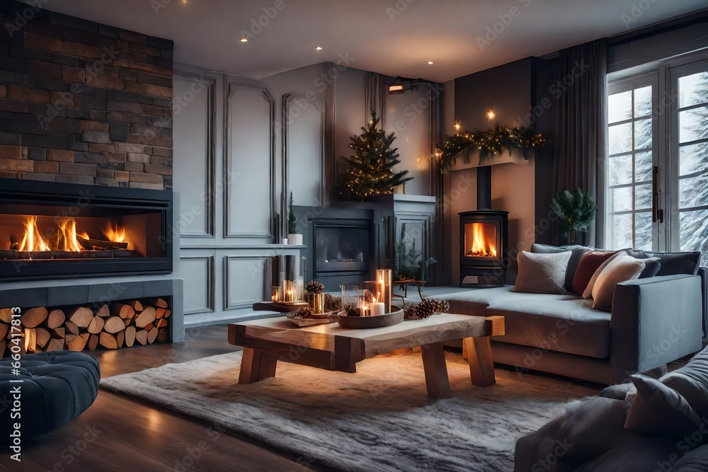 Fototapeta premium living room with fireplace