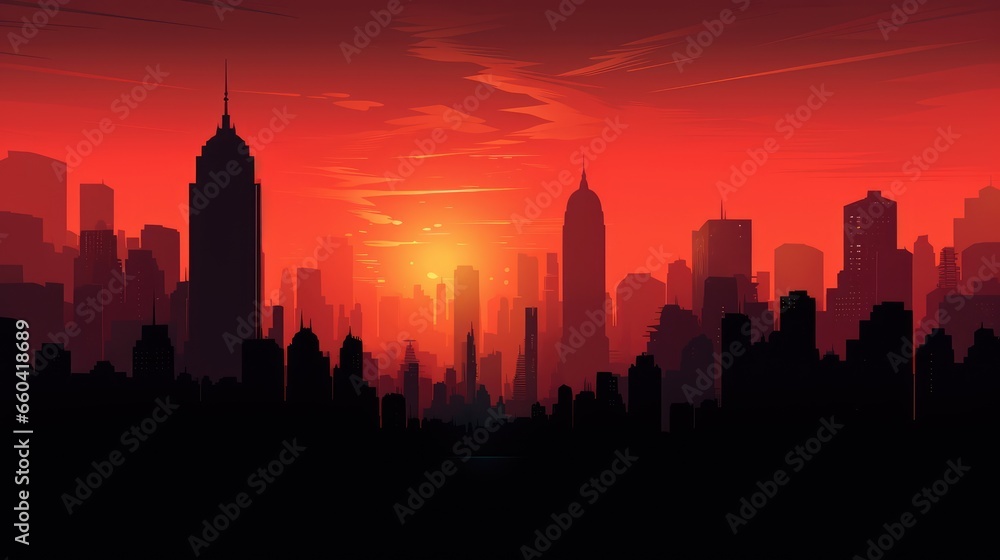 Naklejka premium Silhouette of a city full of skyscrapers, AI generated Image