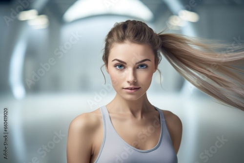 Headshot portrait photography of an inspired girl in her 20s doing rhythmic gymnastics in an empty room. With generative AI technology Free Download Headshot portrait photography of an inspired girl in her 20s doing rhythmic gymnastics in an empty room. With generative AI technology - GFXLoad