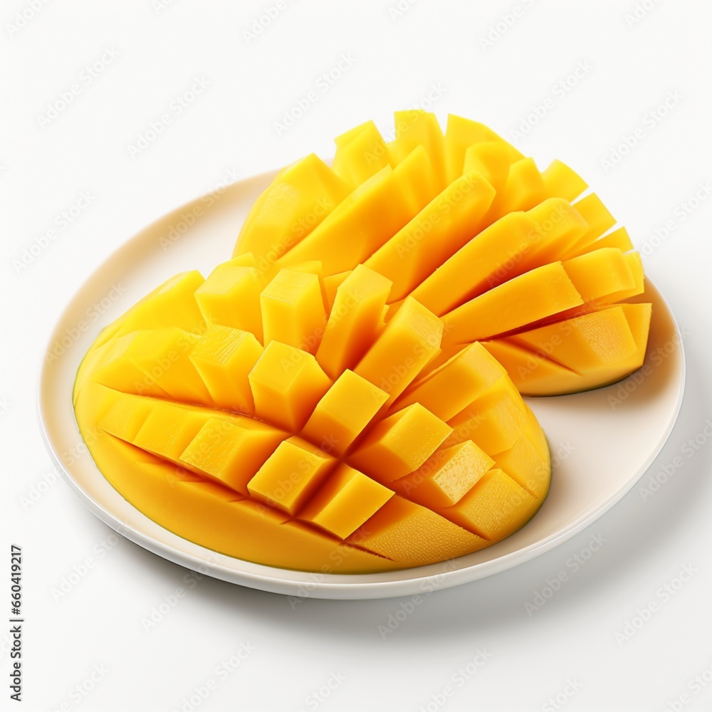 A plate of sliced, ripe mangoes A plate of sliced, ripe mangoes