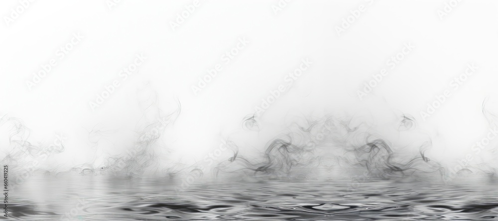 A banner with ample room for personalization, set against a serene white background, showcasing a misty water texture that adds an ethereal touch. Photorealistic illustration