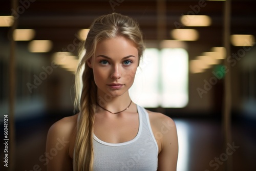 Headshot portrait photography of a determined girl in her 20s doing rhythmic gymnastics in an empty room. With generative AI technology Free Download Headshot portrait photography of a determined girl in her 20s doing rhythmic gymnastics in an empty room. With generative AI technology - GFXLoad