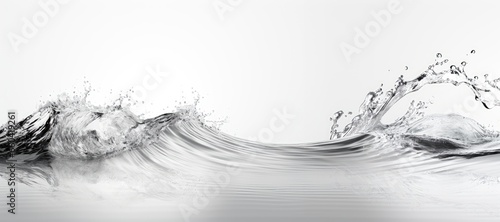 A captivating background image for creative content featuring a pristine white background with water waves breaking, creating a serene and captivating visual. Photorealistic illustration