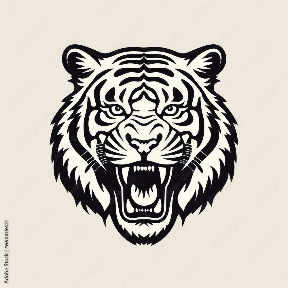 Tiger logo, black and white, AI generated Image