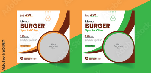 Delicious Burger or Delicious Food Menu Social Media Post Web Banner Template Design
