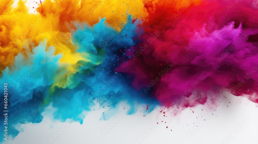 Colored powder explosion background. Paint holi, Colorful rainbow holi paint splash - obrazy, fototapety, plakaty 