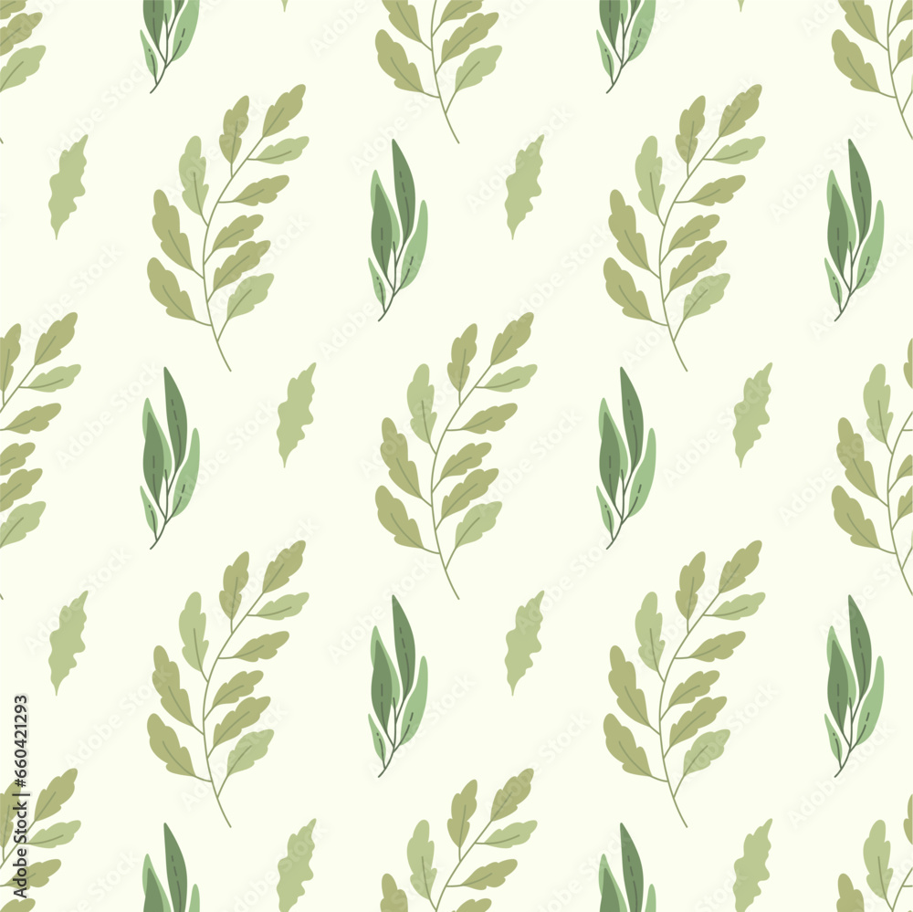 Simple seamless pattern with branch, leaves