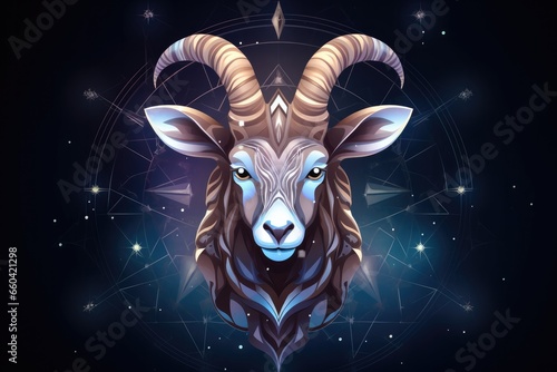 Zodiac sign of capricorn head with magic light in star wheel , horoscope. Generative Ai. © annamaria