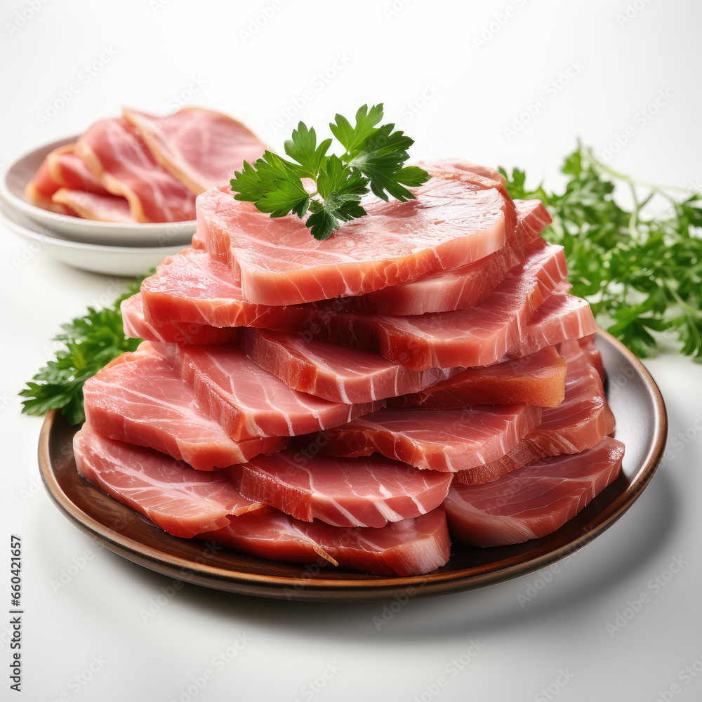 Boiled ham sausage slices isolated on a white background Boiled ham sausage slices isolated on a white background