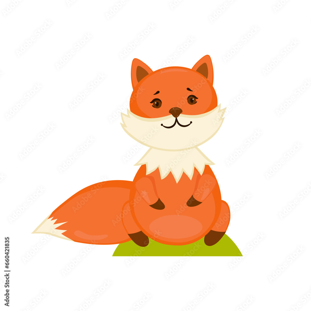 Cute red fox in sitting posture. Picture for yoga and relaxation exercises. Isolated illustration on white background. Kids print design. Cute red fox in sitting posture. Picture for yoga and relaxation exercises. Isolated illustration on white background. Kids print design.