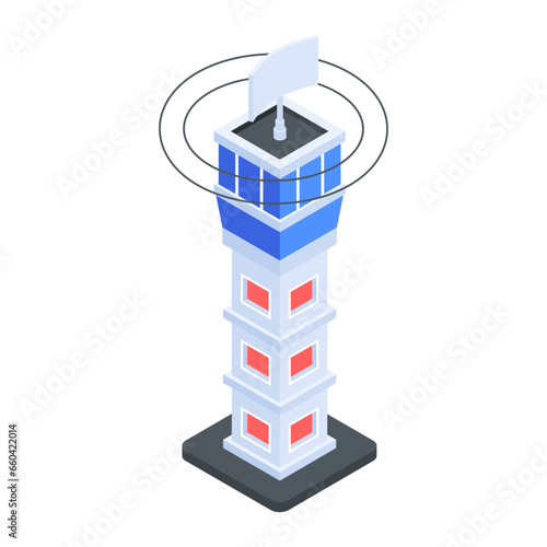 Premium isometric icon of control tower 