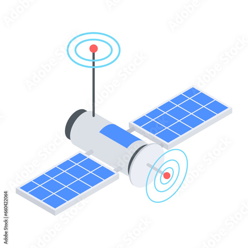 Modern isometric icon of communication satellite 