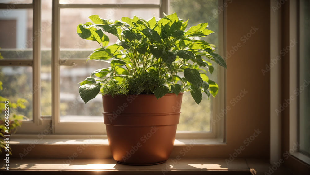 Indoor plants in pots, window Indoor plants in pots, window