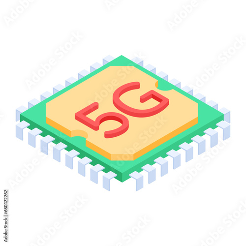 Isometric icon of a 5g chip 