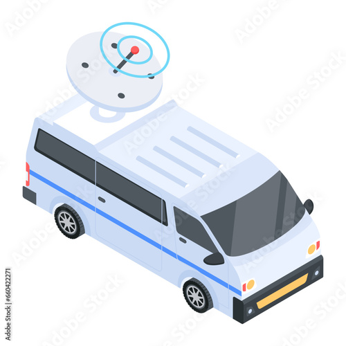 Premium isometric icon of news van 