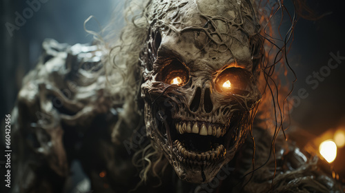 Halloween horror of a zombie walking in scene horror