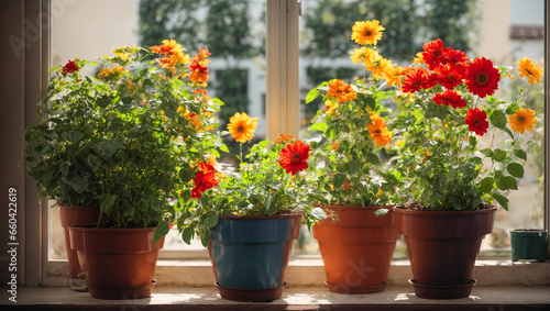 Indoor plants in pots  window