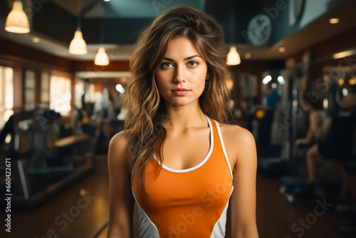 Woman in sports bra posing for picture.