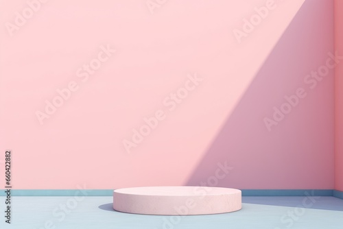 A white round object in front of a pink wall
