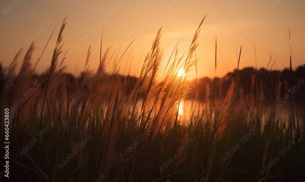 a forest of reeds at sunset _Generative AI