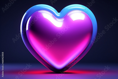 Tender Love, Mesmerizing Neon Heart in Blue and Magenta, Sparking Romance on Dark Background