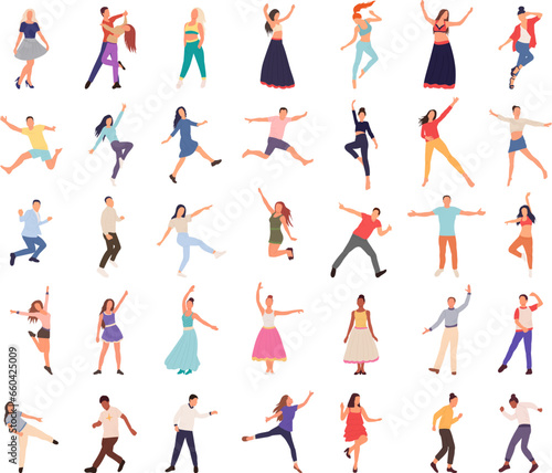 dancing people set in doodle style, on white background, vector