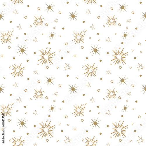 Gold stars seamless pattern, magic celestial night. Golden stars. Bohemian symbols. Vector illustration isolated on white background. White night.