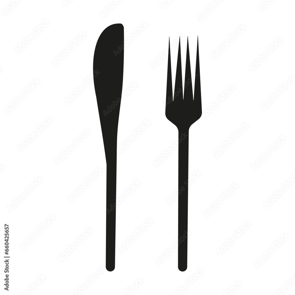 Knife and fork vector icons. Restaurant food symbol in black solid flat design. Signs isolated on a white background. Dinner sign template. Simple graphics symbols. Knife and fork vector icons. Restaurant food symbol in black solid flat design. Signs isolated on a white background. Dinner sign template. Simple graphics symbols.