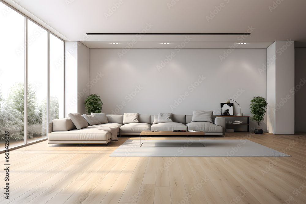 Fototapeta premium Spacious light modern living room interior