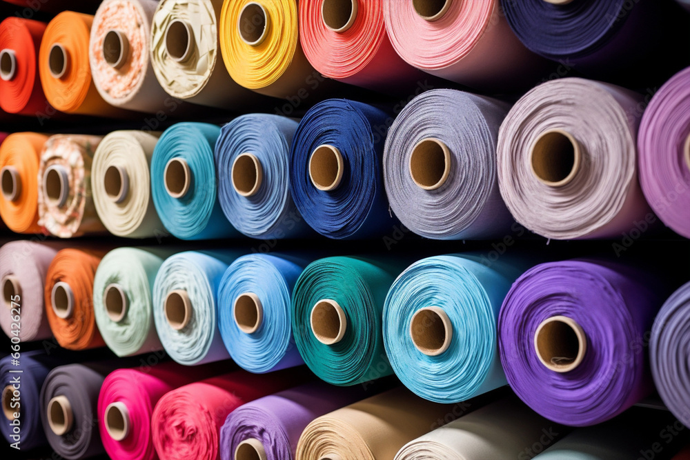 Fototapeta premium Fashion shop market material colorful cotton fabric store textile clothes design
