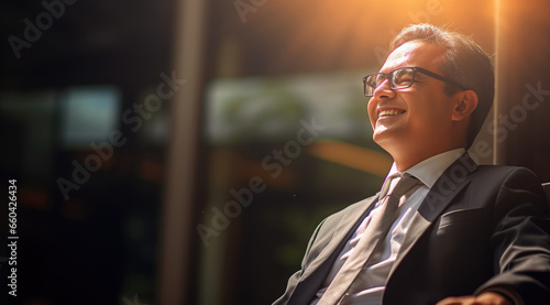 business man with glasses smiling confidently