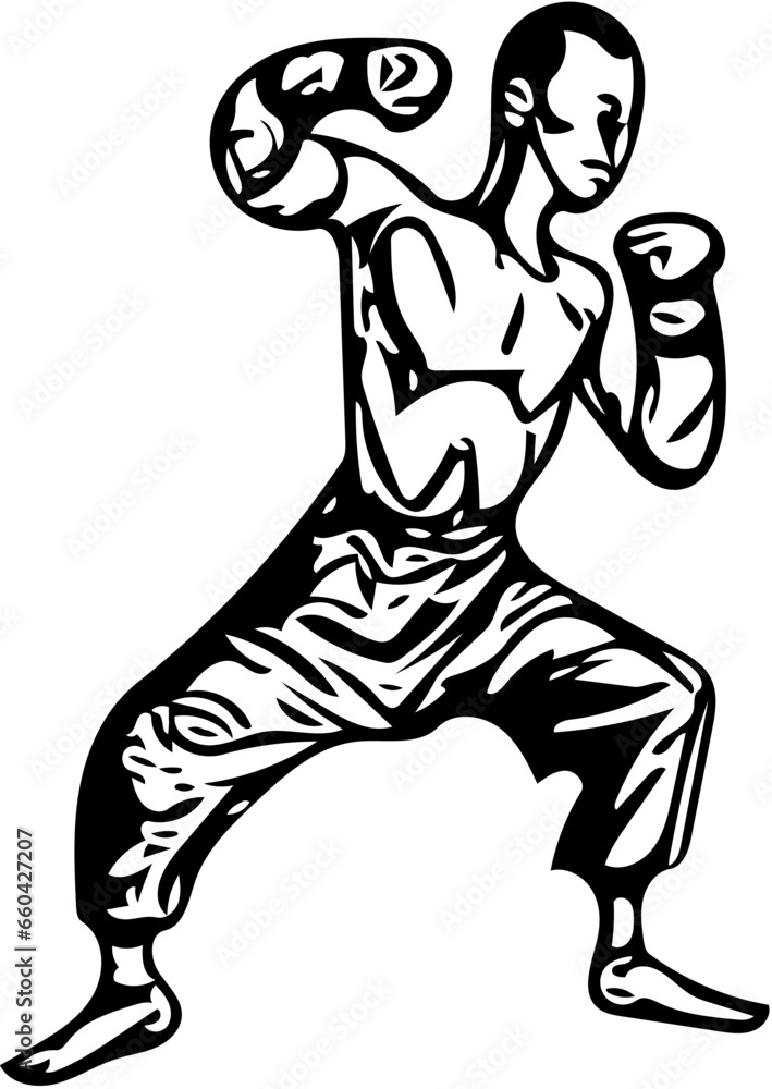 Muay thai kick boxer illustration, martial arts fighter, sport drawing, mma fighter