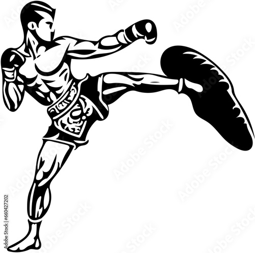Muay thai kick boxer illustration, martial arts fighter, sport drawing, mma fighter