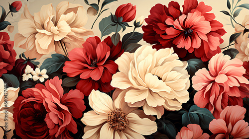 Seamless pattern, vintage watercolor, flowers