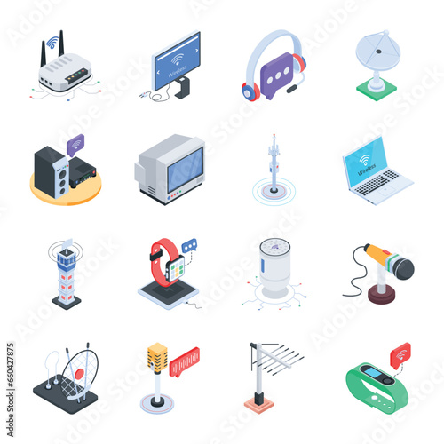 Collection of Isometric Communication Icons 

