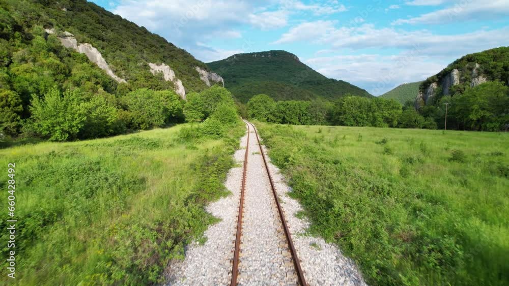 Drone over railway in nature Drone over railway in nature