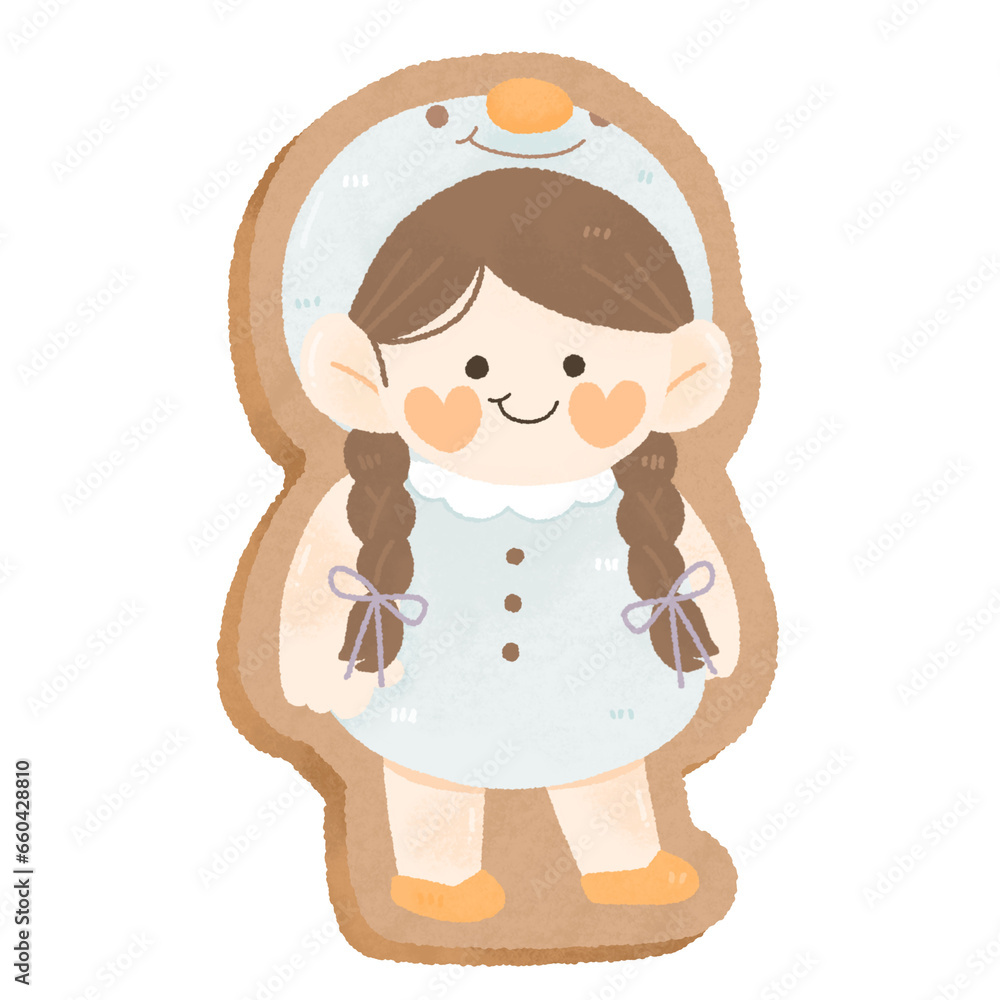 cute watercolor little girl Santa snowman Merry Christmas and Happy New year. Sticker pack of cartoon character and element for baby shower nursery
