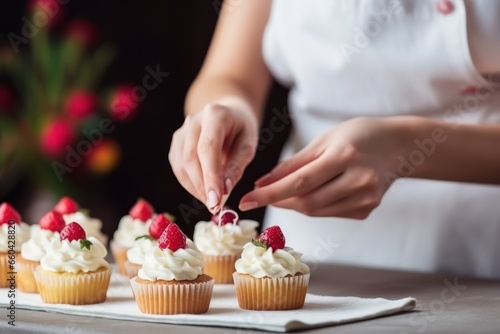 This photo shows women's hands that know how to lay out freshly baked cakes. Each dessert is a real masterpiece, combining great taste and exquisite aesthetics.