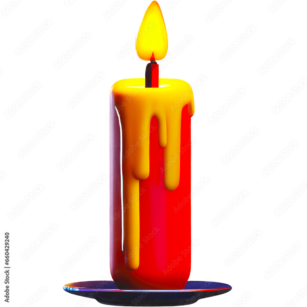 Isolation red candle Christmas 3D, cartoon 3D style Isolation red candle Christmas 3D, cartoon 3D style