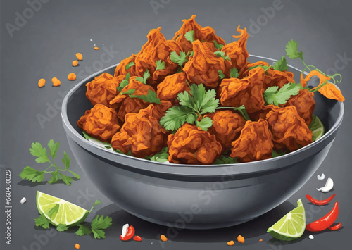 Fulwada Bhajiya. Methi bhajiya. Methi gota, Methi pakoda indian gujarati special snack food with chutney dip. Monsoon special gujarati methi bhajiya. Fulvada serving on white texture background
