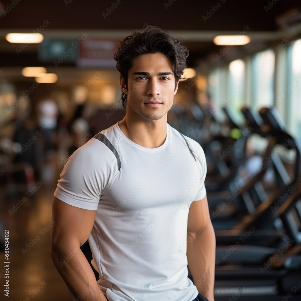 handsome indian young man in sport wear in sporting club