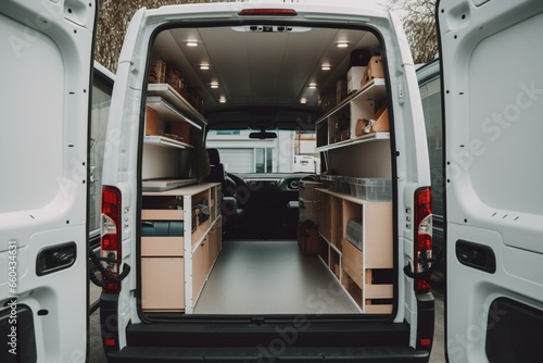 White van with spacious storage for transporting items and supplies. Generative AI