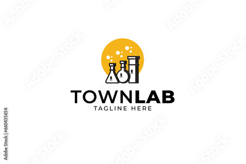 beakers town laboratory modern logo for corporate and scientist