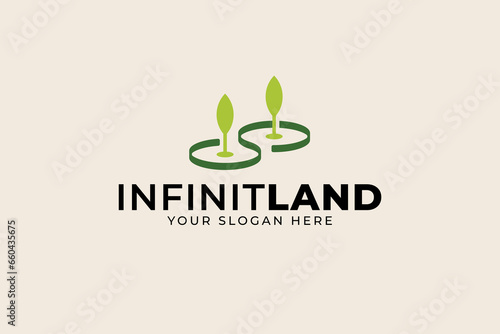 landscape infinite with letter S logo design for ecology and environment