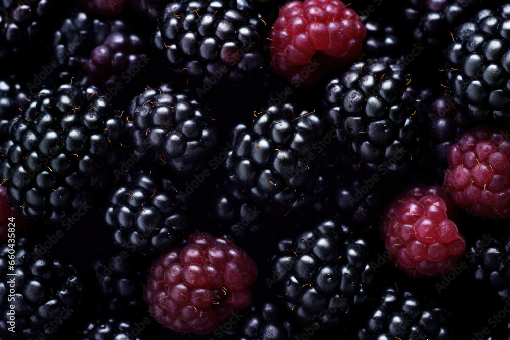 A background texture of red and dark raspberries. A background texture of red and dark raspberries.