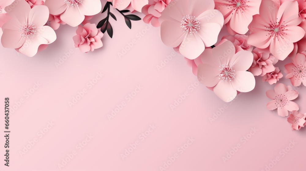 Banner with flowers on light pink background Banner with flowers on light pink background
