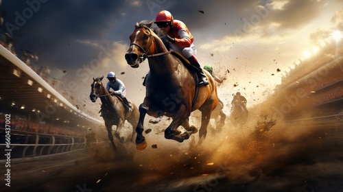 Explore the mesmerizing world of horse racing where the pursuit of excellence knows no bounds.  photo