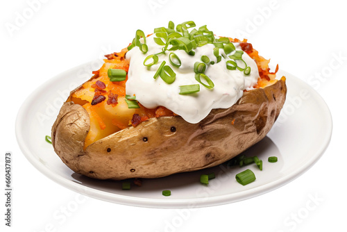 Savory Baked Potato Topped with Fresh Sour Cream Isolated on Transparent Background