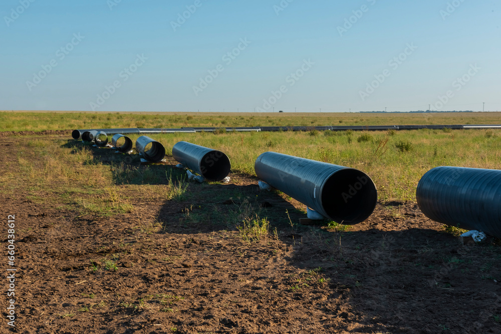 Gas pipeline construction, La Pampa province , Patagonia, Argentina.